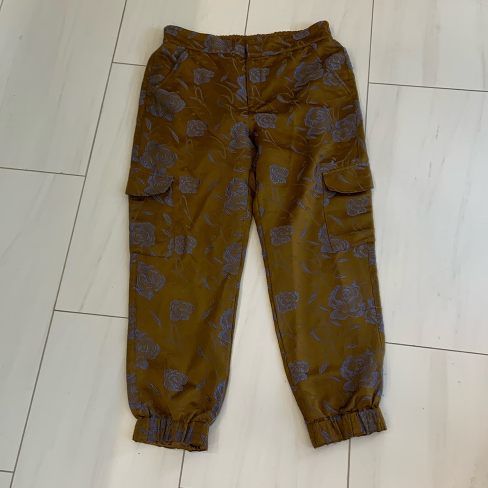 Anthropologie Satin Floral Devin Jacquard Utility Joggers Size M